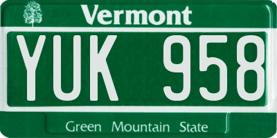 VT license plate YUK958