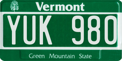 VT license plate YUK980