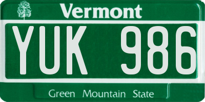 VT license plate YUK986