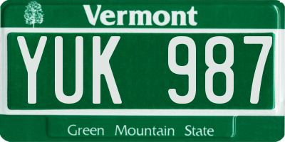 VT license plate YUK987