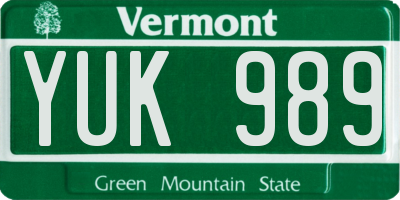 VT license plate YUK989
