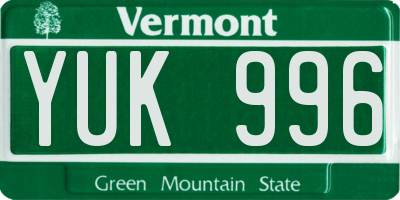 VT license plate YUK996