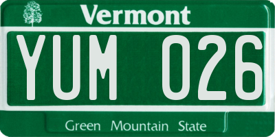 VT license plate YUM026