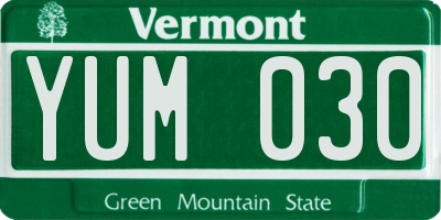 VT license plate YUM030