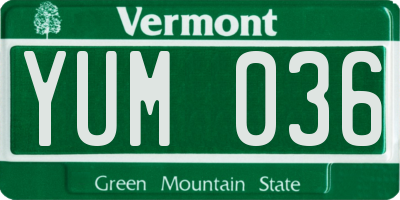 VT license plate YUM036