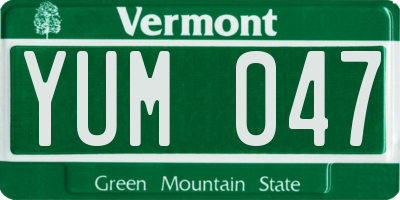 VT license plate YUM047
