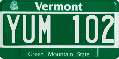 VT license plate YUM102