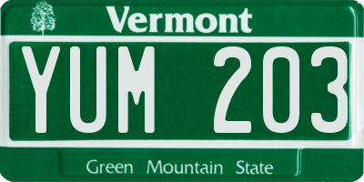 VT license plate YUM203