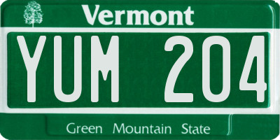 VT license plate YUM204