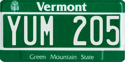 VT license plate YUM205