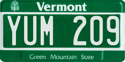 VT license plate YUM209