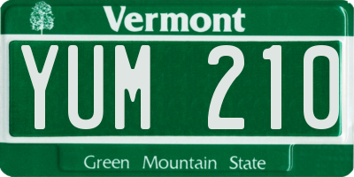 VT license plate YUM210