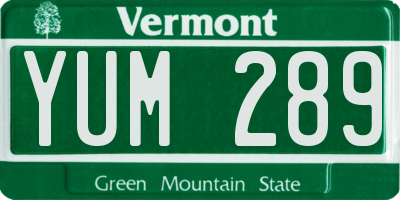 VT license plate YUM289