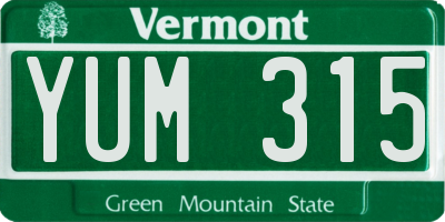 VT license plate YUM315