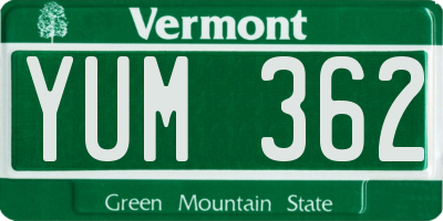 VT license plate YUM362