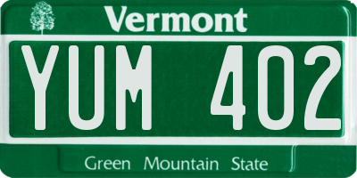 VT license plate YUM402