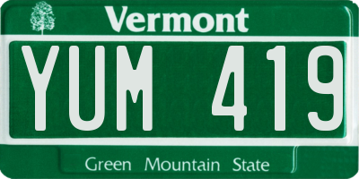 VT license plate YUM419