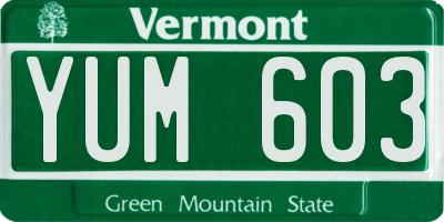 VT license plate YUM603
