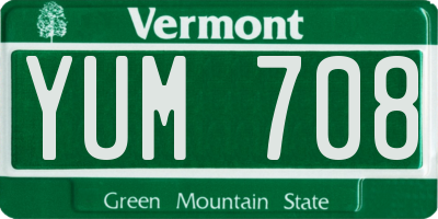 VT license plate YUM708