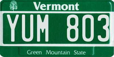VT license plate YUM803