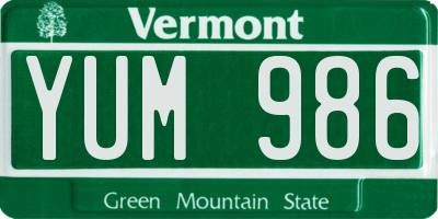 VT license plate YUM986