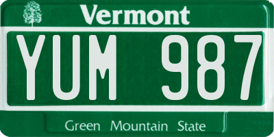 VT license plate YUM987