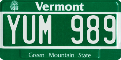VT license plate YUM989
