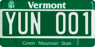 VT license plate YUN001