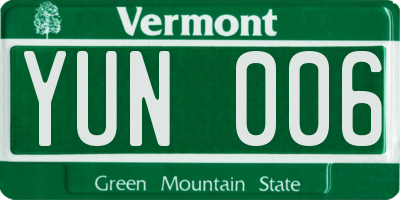VT license plate YUN006