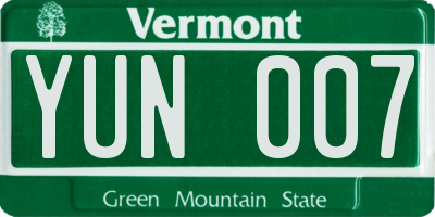 VT license plate YUN007