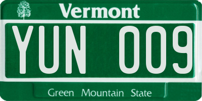 VT license plate YUN009