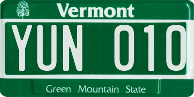 VT license plate YUN010