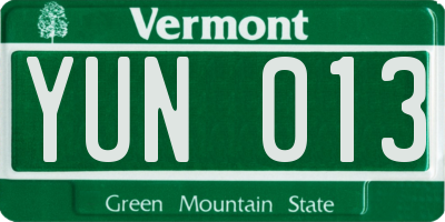 VT license plate YUN013