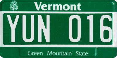 VT license plate YUN016