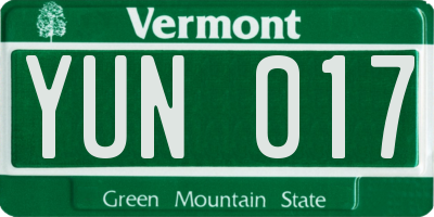 VT license plate YUN017