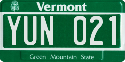 VT license plate YUN021