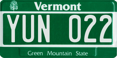VT license plate YUN022