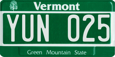 VT license plate YUN025