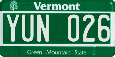 VT license plate YUN026