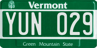 VT license plate YUN029