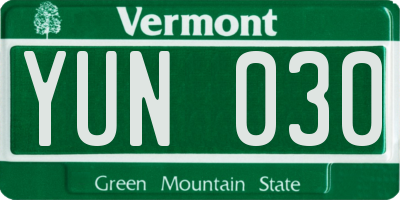 VT license plate YUN030