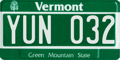 VT license plate YUN032