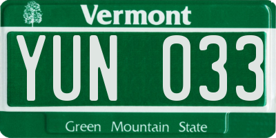 VT license plate YUN033