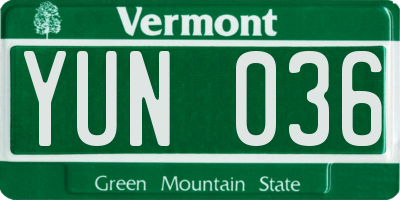 VT license plate YUN036