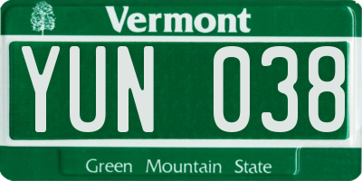 VT license plate YUN038