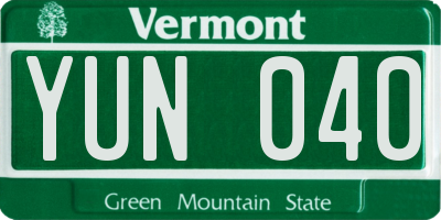 VT license plate YUN040
