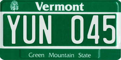 VT license plate YUN045