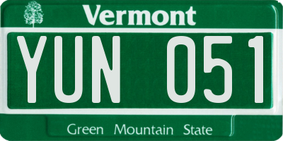 VT license plate YUN051