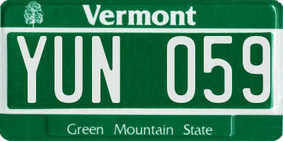 VT license plate YUN059