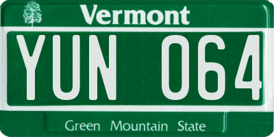 VT license plate YUN064